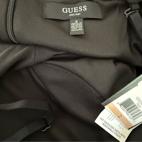 GUESS Off-The-Shoulder Lace Midi Dress Black Multi Floral Women’s NWT - Picture 8 of 10